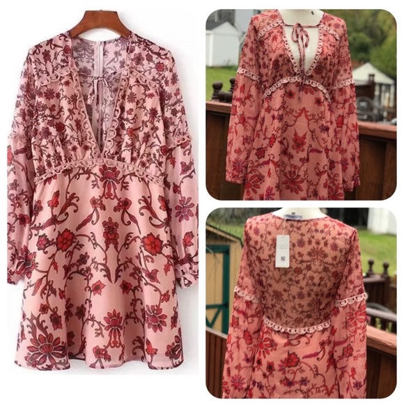 Saffron Burnout Floral Silk Blend Dress - M, NWT - Picture 2 of 14